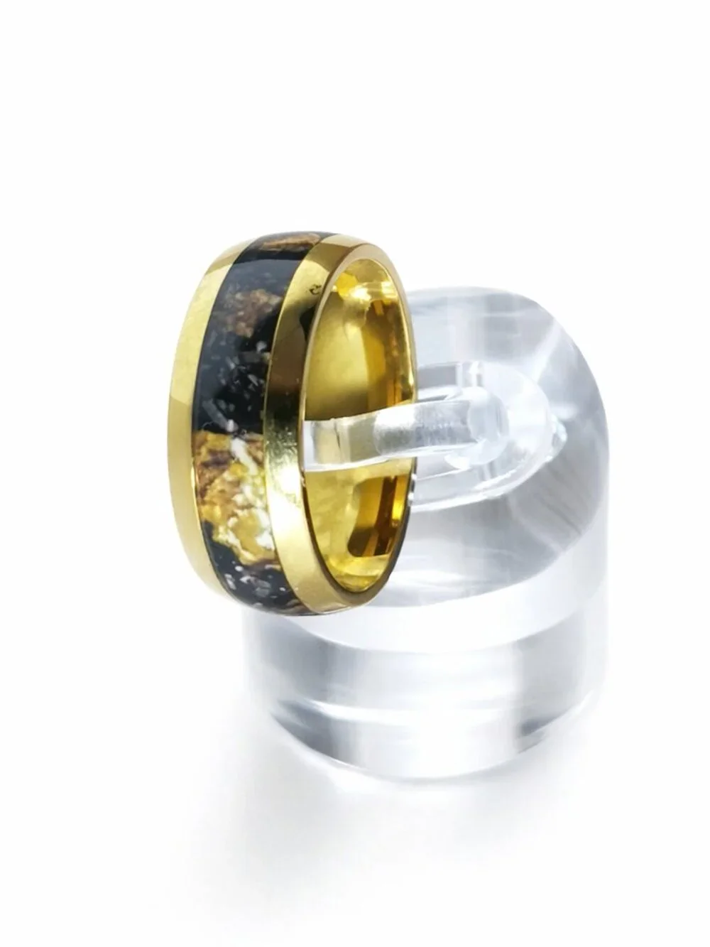 Size 10 Gold Stainless Steel 8 mm Celestial Horizon Wedding Band